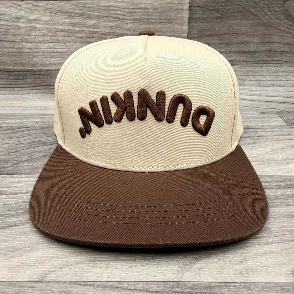 Dunkin Donuts Upside Down Logo Snapback Hat Cream Brown